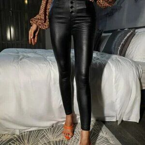 Apperloth A NWT S Button Fly Black Faux PU Leather Skinny Pants
